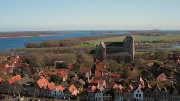 Luftaufnahme Die Historische Stadt Veere Mit Einem Alten Hafen Und — Stockvideo