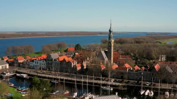 Luftaufnahme Die Historische Stadt Veere Mit Einem Alten Hafen Und — Stockvideo