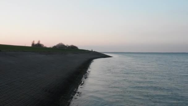 Aérienne Coucher Soleil Paysage Néerlandais Près Colijnsplaat — Video