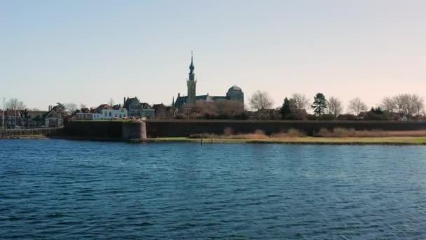 Luchtfoto Historische Stad Veere Met Een Oude Haven Kerken Een — Stockvideo