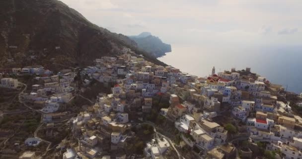 Antenne Die Historische Stadt Auf Einem Berg Olympos — Stockvideo