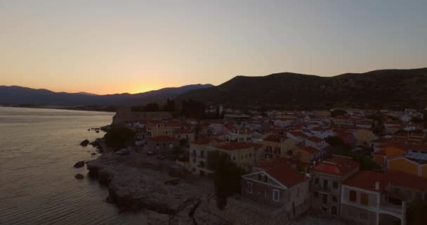 Flygfoto Den Historiska Staden Pythagorion Samos — Stockvideo