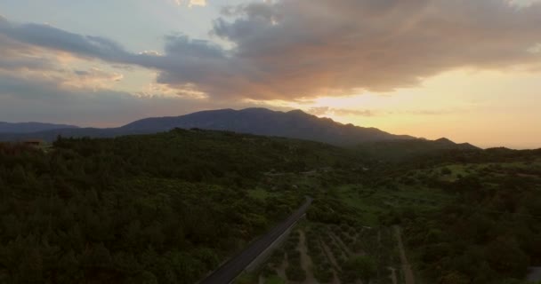 Aérea Puesta Sol Las Montañas Isla Griega Samos — Vídeo de stock