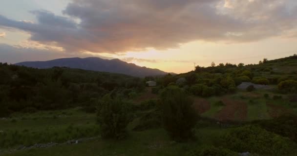 Flygfoto Solnedgång Bergen Den Grekiska Samos — Stockvideo