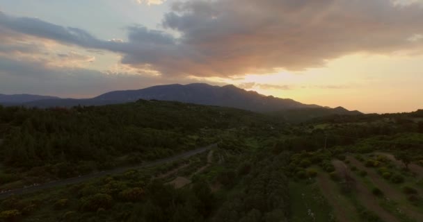 Aerial Naplemente Hegyekben Görög Sziget Samos — Stock videók