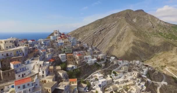 Aerial Történelmi Város Tetején Egy Hegy Olympos — Stock videók
