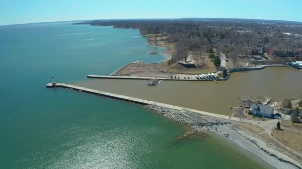 Široký Letecký Výhled Moře Molo Oakville Ontario Jasného Slunečného Dne — Stock video