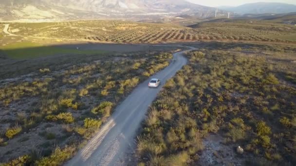 Aerial Tracking View Car Driving Road Countryside — Stock Video