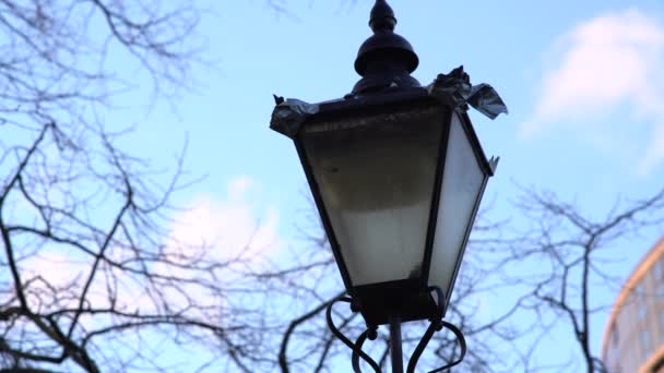 가로등 기둥을 런던의 착륙하는 비행기 — 비디오