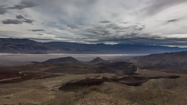 Stationary Daytime Time Lapse Clouds Valley Distant Mountains Lookout Point — Stock Video