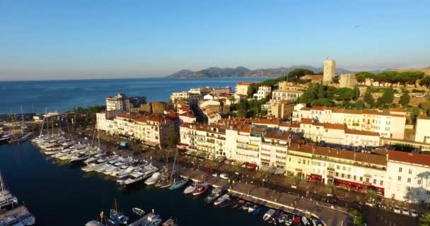 Disparo Aéreo Sobrevolando Puerto Pierre Canto Cannes — Vídeos de Stock