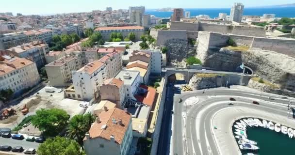 Aerial France Cote Azur Menton Old Port Marseille Sea French — Stock Video