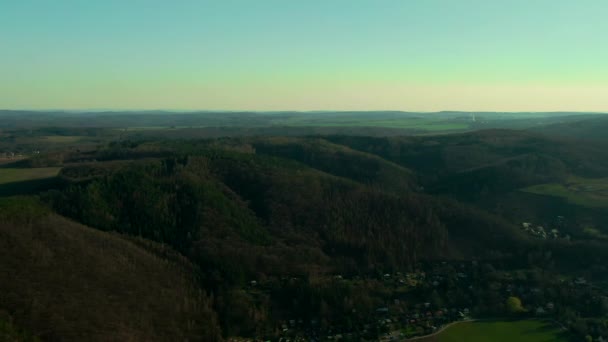 Scernosice Drone Airflight Vltava River Farms Train Mountain Village — 비디오