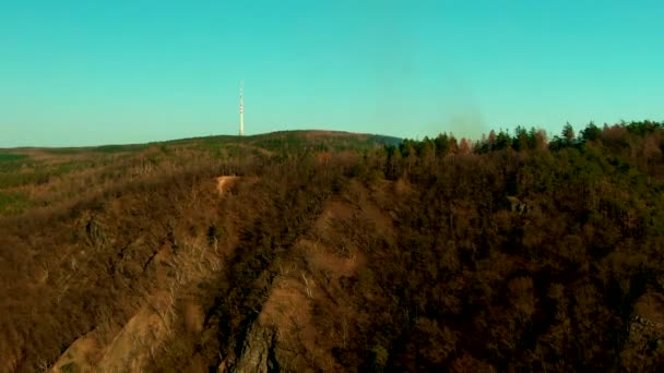 Cernosice Drone Antenn Flygning Vltava Flod Gårdar Tåg Berg — Stockvideo