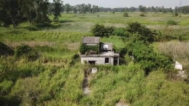 Aerial Shot Little Wrecked Stone House Middle Bush Track House — Stock Video