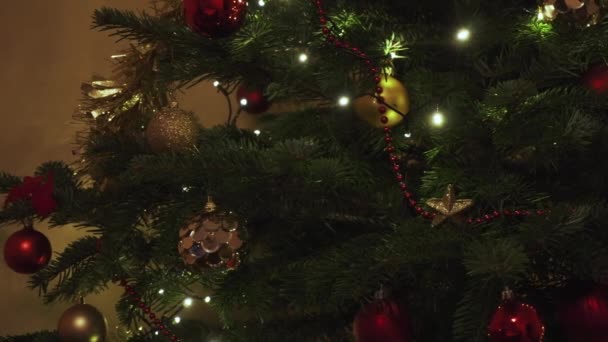 Panning Uitzicht Van Een Kerstboom Met Decoraties — Stockvideo