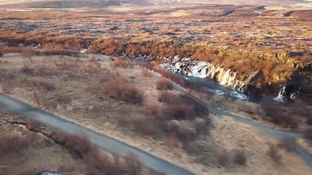 Sinema Hareketli Lar Çok Güzel Zlanda Şelalesi Hraunfossar Birçok Açıdan — Stok video