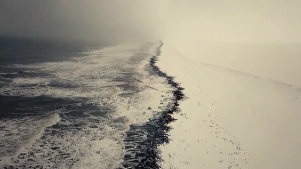 Hareketleri Zlanda Daki Kara Kum Sahili Nin Karlı Koşullarda Tarafından — Stok video