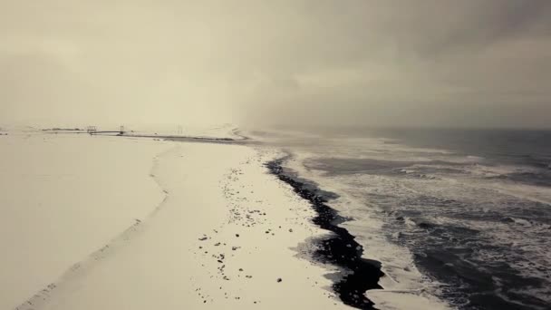 Hareketleri Zlanda Daki Kara Kum Sahili Nin Karlı Koşullarda Tarafından — Stok video