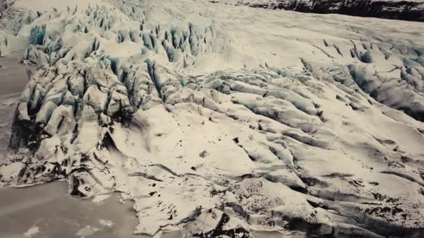 Ledovcový Jazyk Islandu Natočený Trubcem Různými Kinematografickými Pohyby Ukazující Zamlžený — Stock video