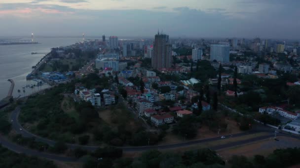 Mosambik Skyline Von Maputo Drohne Dämmerung — Stockvideo