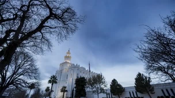 Panning Beweging Tijd Verstrijken Van Ochtend Wolken George Lds Tempel — Stockvideo