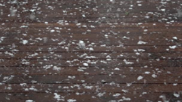 Lluvia Aguanieve Nevadas Cámara Lenta Terraza — Vídeos de Stock