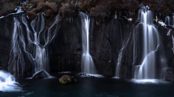 Beau Timelapse Mouvement Longue Exposition Montrant Cascade Glaciaire Spéciale Hraunfossar — Video