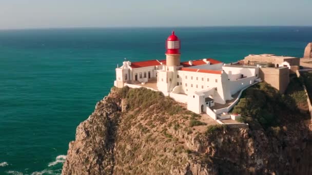 Aerial Φως Του Cabo Vicente Στην Πορτογαλία — Αρχείο Βίντεο