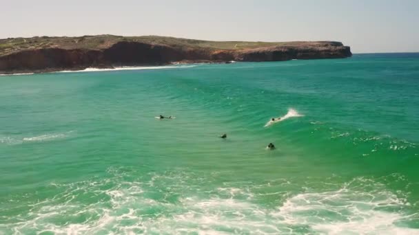 Aérea Surfeando Playa Bordeira Algarve Portugal — Vídeo de stock