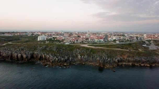 Peniche Portekiz Güneyinden Harika Bir Manzara Nsansız Hava Aracı Yükselir — Stok video