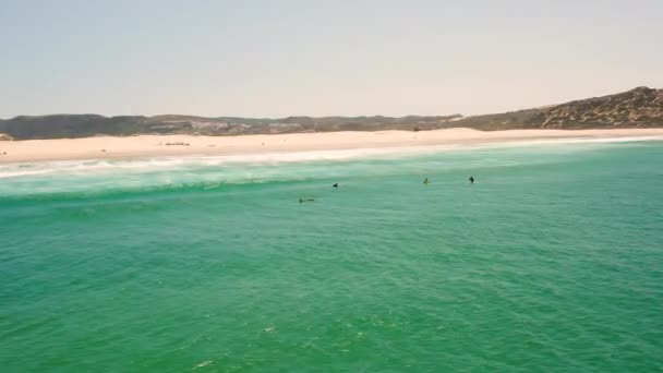 Aerial Surfing Beach Bordeira Algarve Portugal — Stock Video