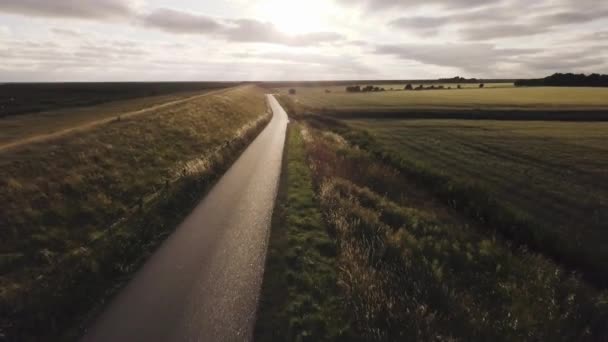 Fast Drone Flight Backwards Empty Dyke Road Back Light Scenic — Stock Video