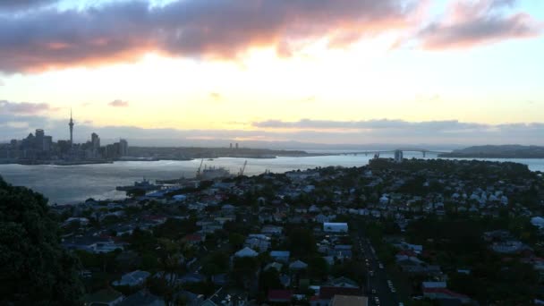 Timelapse Van Zonsondergang Auckland City Uitzicht Vanaf North Point Nieuw — Stockvideo