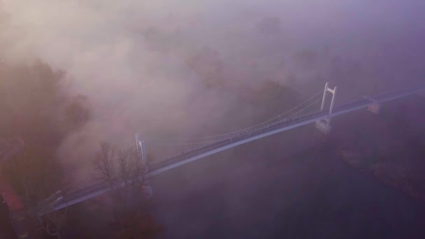 Foto Aérea Puente Peatonal Sobre Río Odra Polonia Disparo Durante — Vídeos de Stock