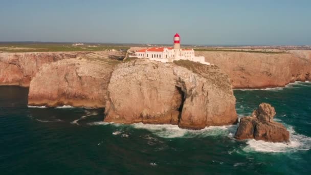 Aerial Φάρος Του Cabo Vicente Στην Πορτογαλία — Αρχείο Βίντεο