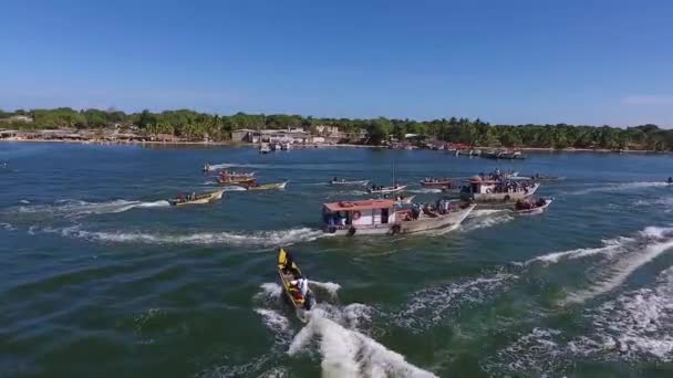 Flygfoto Grupp Båtar Som Seglar Maracaibo Bukten — Stockvideo