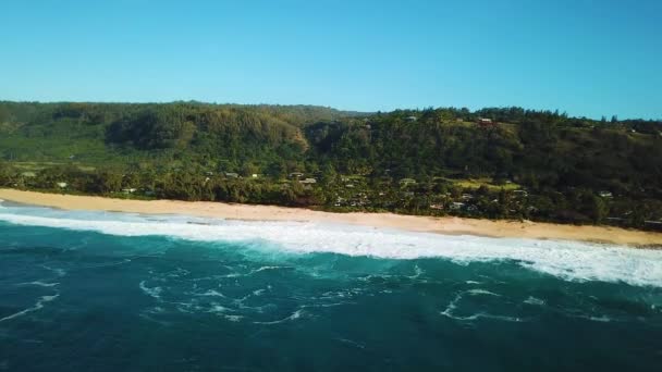 Drone Disparo Capturando Costa Norte Oahu Día Soleado Agua Azul — Vídeo de stock