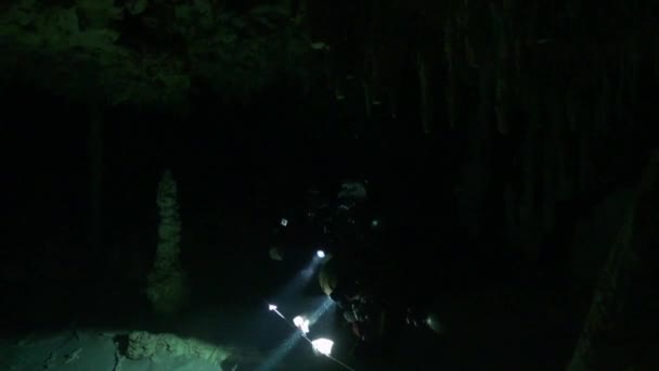 Cave Diver Prepares Jump Main Line — Stock Video