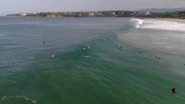 Slow Motion Aerial Shot Surfer Surfing Tube Barrel Wave Zicatela — Vídeos de Stock