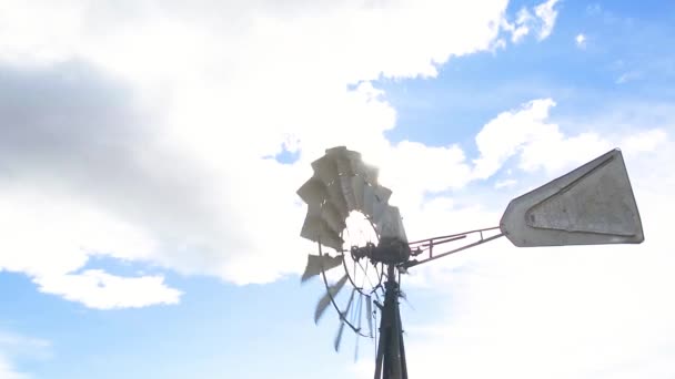 Vecchio Mulino Vento Vicino Una Bella Giornata Estiva Con Cielo — Video Stock