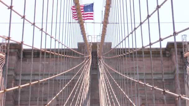 Arquitectura Ingeniería Bandera Americana Diseño Único Del Puente Brooklyn Nueva — Vídeos de Stock