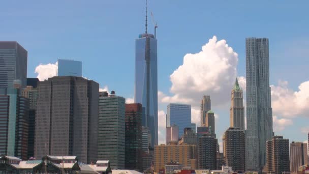 Timelapse Big Apple One World Trade Center Skylines Clouds Passing — Stock Video