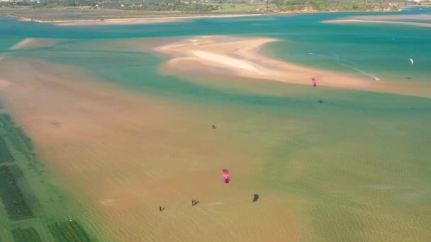 Aviação Aquicultura Kitesurf Lagoa Alvor Portugal — Vídeo de Stock