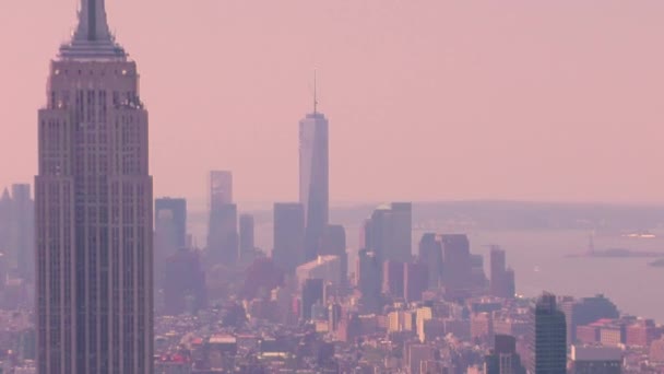 Zooma Utsikt Över Skyskrapor Och Byggnader Manhattan New York City — Stockvideo