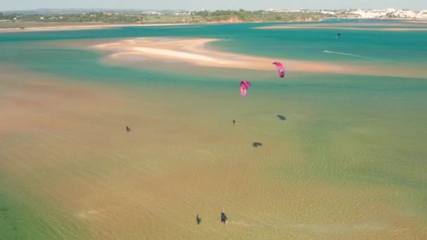 Vzduch Kitesurfing Laguně Alvor — Stock video