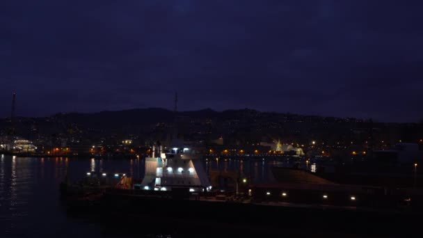 Puerto Génova Por Noche Italia — Vídeo de stock