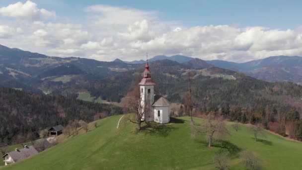 Front Back Shot Saint Tomaz Church Slovenia Drone View Tomaz — Stock Video