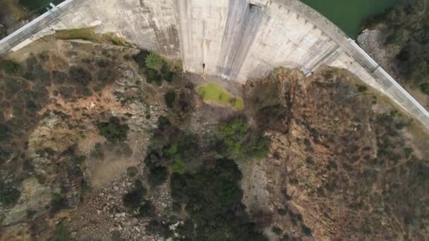 Aerial Overhead Drone Flyover Green Water Dam Otay Lakes — Stock Video