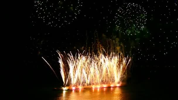 美しいお祝い抽象的なカラフルな花火大会夜の背景 — ストック動画